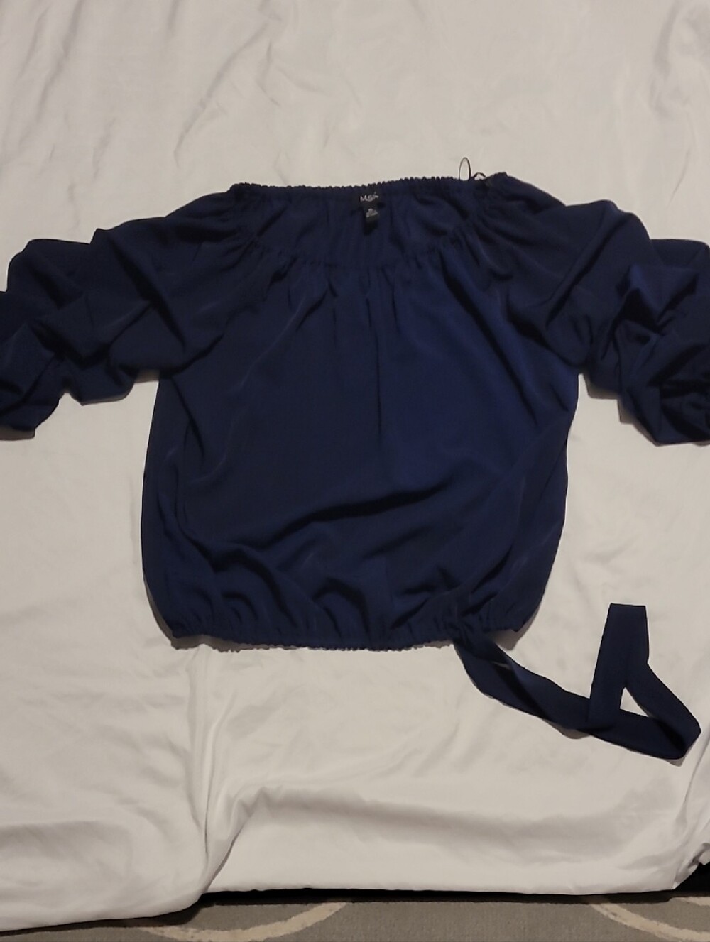 MSK Navy Off-Shoulder Blouse with Tie Waist